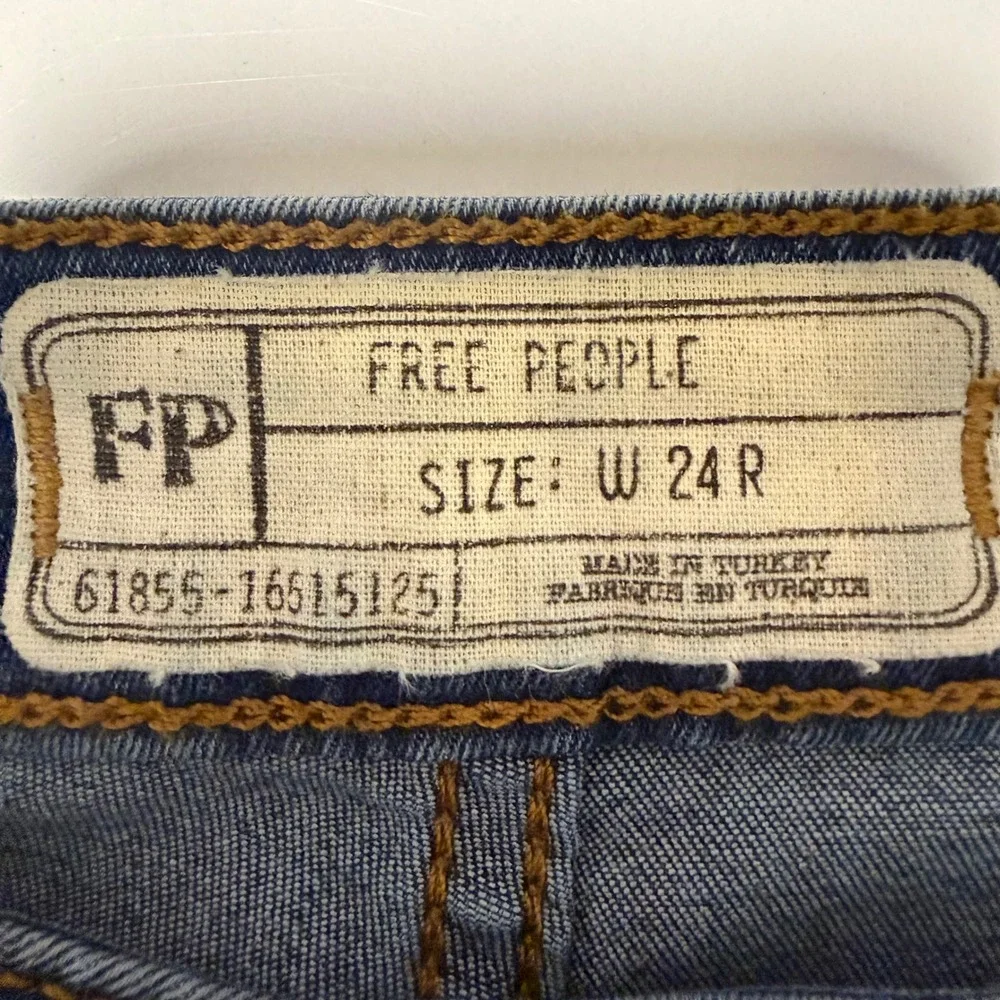 Free People Just Float On Flare Jeans Blue High Rise Bell Bottom Raw‎ Hem 24R